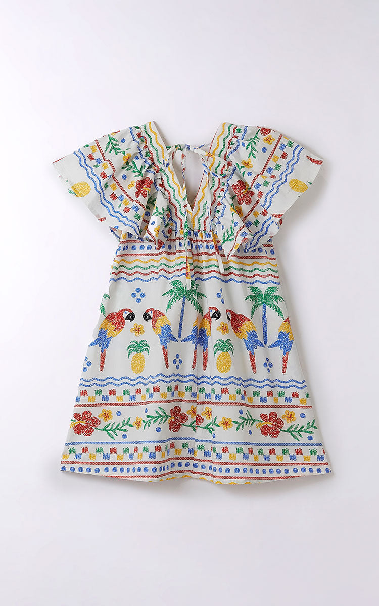 Vestido Aves tropicales blanco