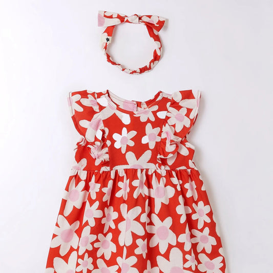 Vestido bebé con diadema Margaritas rojas